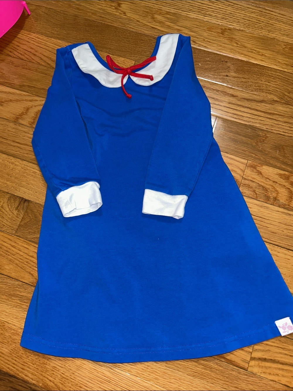 Sweet Honey Blue Sailor-Style Long Sleeve Dress with Red Bow 3T